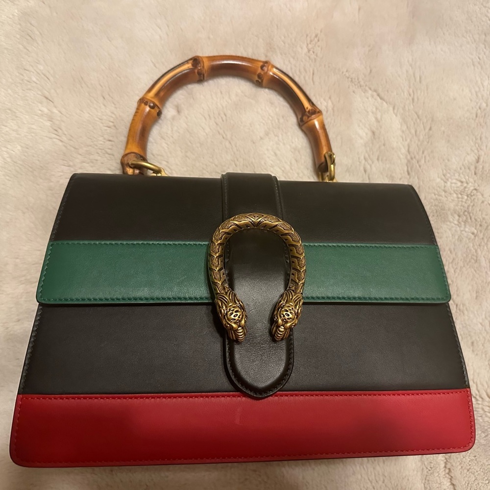 Gucci Medium Dionysus Bamboo Top Handle Bag, black red green